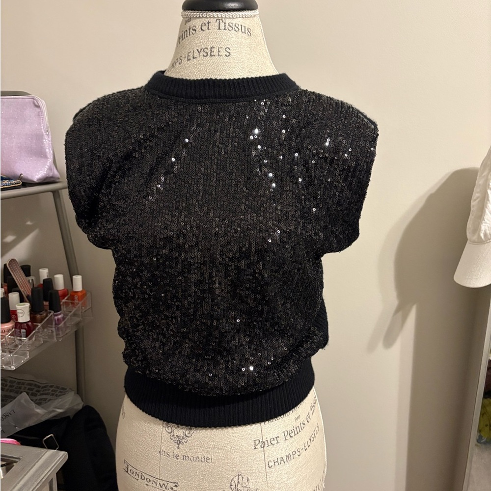 INC International Concepts Black Sequin Sleeveless Sweater